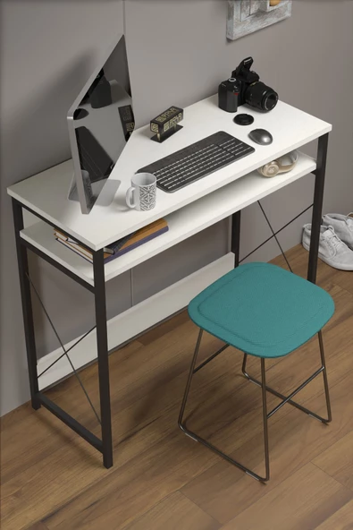 Gold Falez Çalışma Masası Bilgisayar Laptop Ofis Masası Okul Ev Beyaz - 2