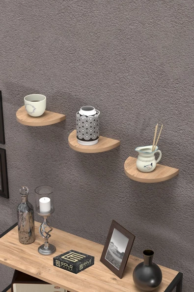 ilkal Duvar Rafı Dekoratif 3 Adet Çiçeklik Oval Ceviz - 3