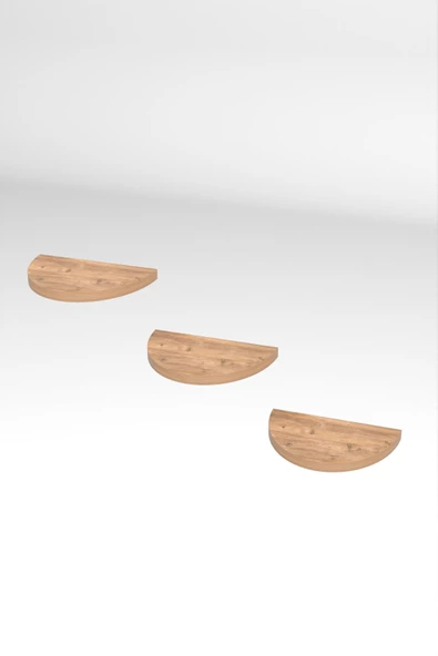 ilkal Duvar Rafı Dekoratif 3 Adet Çiçeklik Oval Ceviz - 5