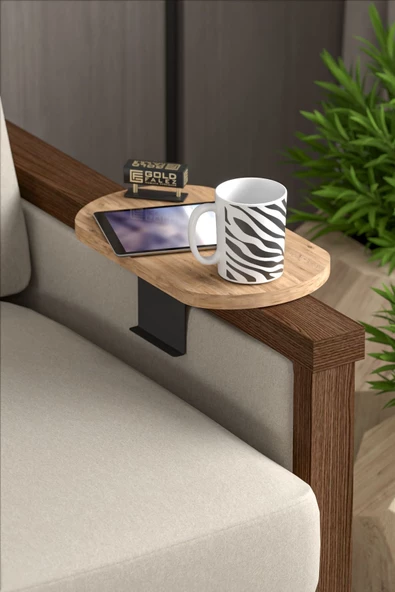 Gold Falez Yan Sehpa Ayarlanabilir Tepsi OVAL Dekoratif Modern Yatay Dikey Koltuk Sehpası CEVİZ - 2