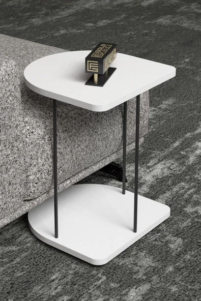 Gold Falez Yan Sehpa Tekerlekli Servis Sehpası HND Oval Beyaz