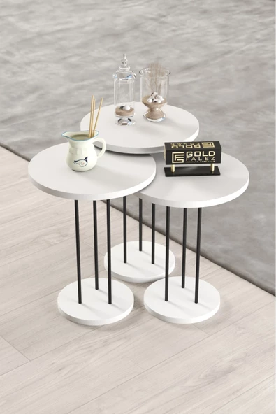 Gold Falez Zigon Sehpa Terra Beyaz - Resim 3