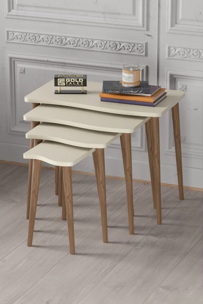 Gold Falez Zigon Sehpa Ahşap 4'lü Krem KR - 2