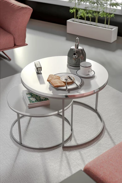 Gold Falez Orta Sehpa Ikili Lüx Specıal Gümüş Beyaz - Resim 3