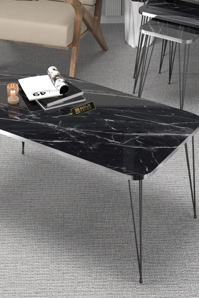 Gold Falez Orta Sehpa Kr Siyah Tel Ayak Gümüş Bendir - Resim 2