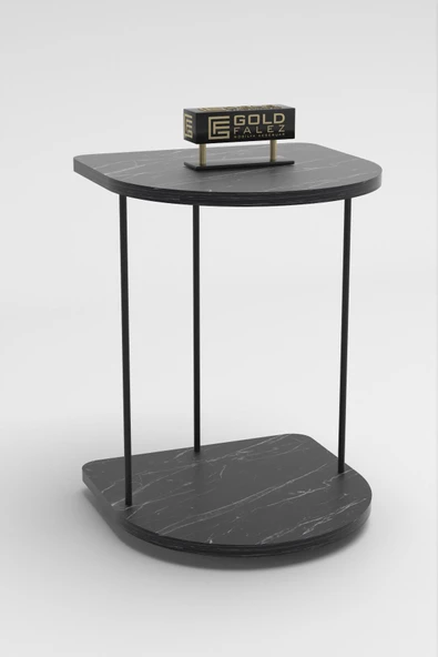 Gold Falez Yan Sehpa Tekerlekli Servis Sehpası HND Oval Bendir - Resim 5