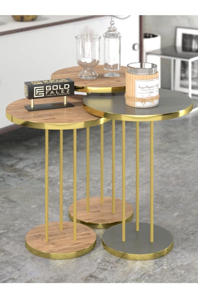 Gold Falez Zigon Sehpa Terra Gold Ceviz Antrasit TRR01 ürün görseli 1