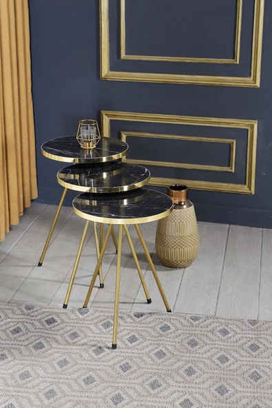 Aldın Aldın Zigon Sehpa 3'lü Altın Metal Ayak Bendir Altın 2175 - Resim 2