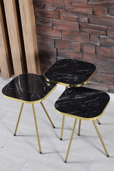 Aldın Aldın Zigon Sehpa Ve Orta Sehpa Kombin Set Altın Bendir 3200 - 8