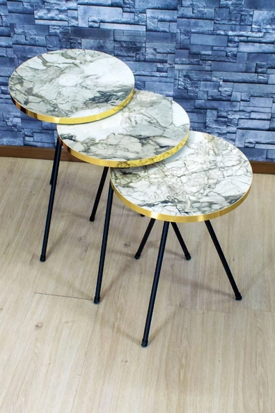 Gold Falez Zigon Sehpa Ve Orta Sehpa Elips  Altın Efes  Siyah Metal Ayak - Resim 4