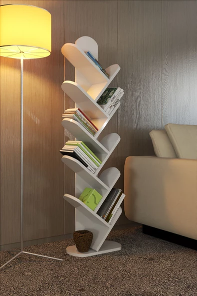 Gold Falez Kitaplık 10 Raflı Dekoratif Bölmeli Ev Ofis Çok Amaçlı Beyaz - 5