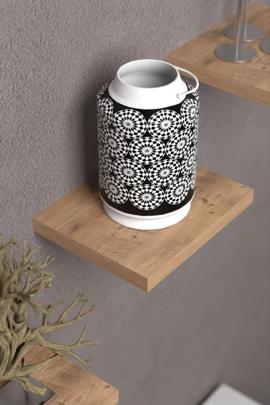 ilkal Duvar Rafı Dekoratif 3 Adet Çiçeklik Kare Ceviz - 4