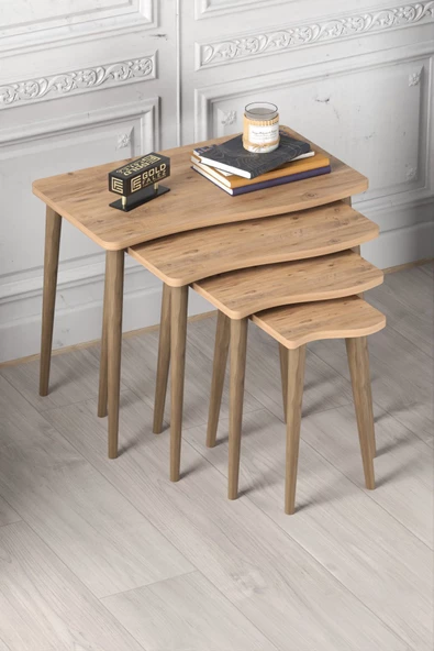 Gold Falez Zigon Sehpa Ahşap 4'lü Atlantik Çam KR - Resim 3