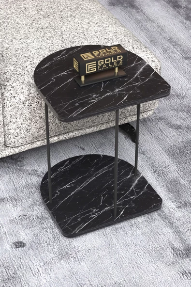 Gold Falez Yan Sehpa Tekerlekli Servis Sehpası HND Oval Bendir - Resim 2