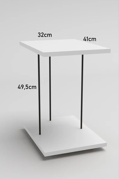Gold Falez Yan Sehpa Tekerlekli Servis Sehpası HND Dikdörtgen Beyaz - Resim 6
