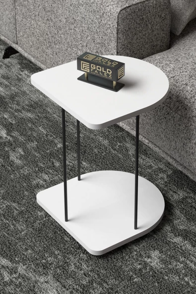 Gold Falez Yan Sehpa Tekerlekli Servis Sehpası HND Oval Beyaz - 2