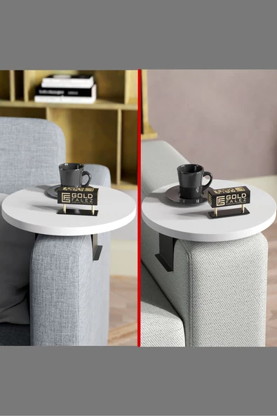 Gold Falez Yan Sehpa Ayarlanabilir Tepsi Dekoratif Modern Tepsi BEYAZ - Resim 7