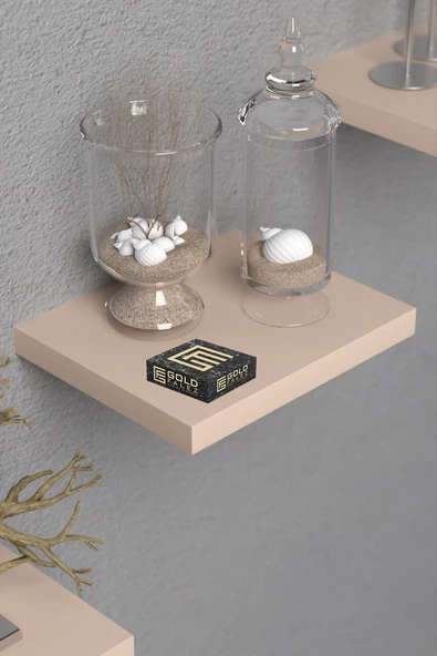 ilkal Duvar Rafı Dekoratif 3 Adet Çiçeklik Kare Krem - 4