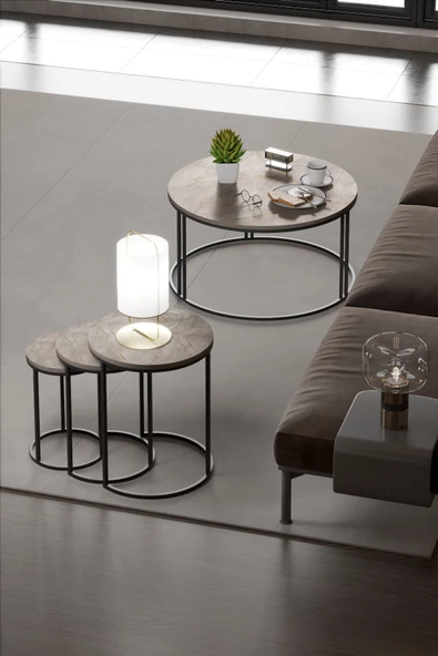 Gold Falez Orta Sehpa Tekli Ve 3'Lü C Zigon Sehpa Kombin Set Gordion - 2