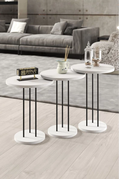 Gold Falez Zigon Sehpa Terra Beyaz ürün görseli 1