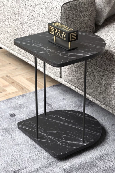 Gold Falez Yan Sehpa Tekerlekli Servis Sehpası HND Oval Bendir - Resim 3