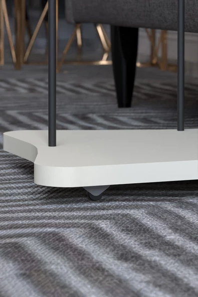 Gold Falez Yan Sehpa Tekerlekli Servis Sehpası HND Beyaz - Resim 4