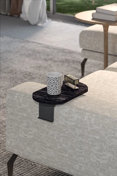 Gold Falez Yan Sehpa Ayarlanabilir Tepsi OVAL Dekoratif Modern Yatay Dikey Koltuk Sehpası BENDİR - Resim 2