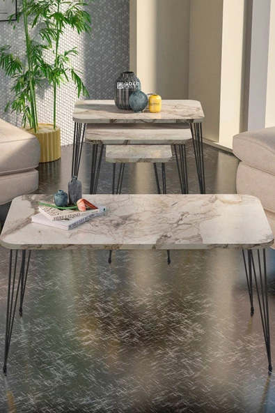 Gold Falez Zigon Sehpa Kr Ve Orta Sehpa Kr Set Siyah Ayak Efes Tel 1103 - Resim 2