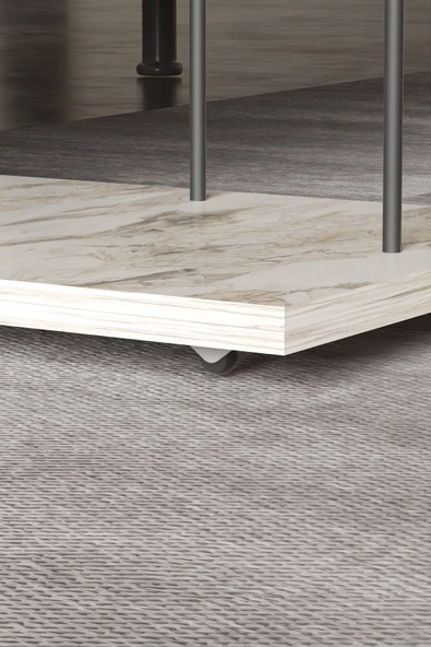 Gold Falez Yan Sehpa Tekerlekli Servis Sehpası HND Dikdörtgen Efes - Resim 3