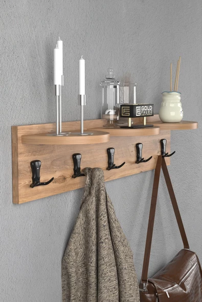 ilkal Askılık Duvar Elbise Askılığı Portmanto 80 Cm Ceviz - 3