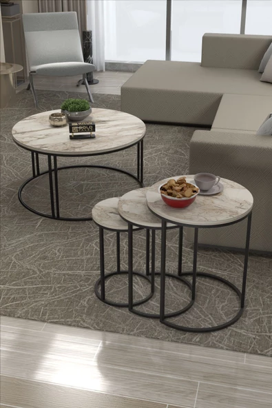 Gold Falez Orta Sehpa Tekli Ve 3'Lü C Zigon Sehpa Kombin Set Efes ürün görseli 1