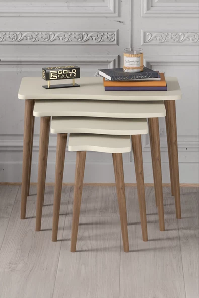 Gold Falez Zigon Sehpa Ahşap 4'lü Krem KR