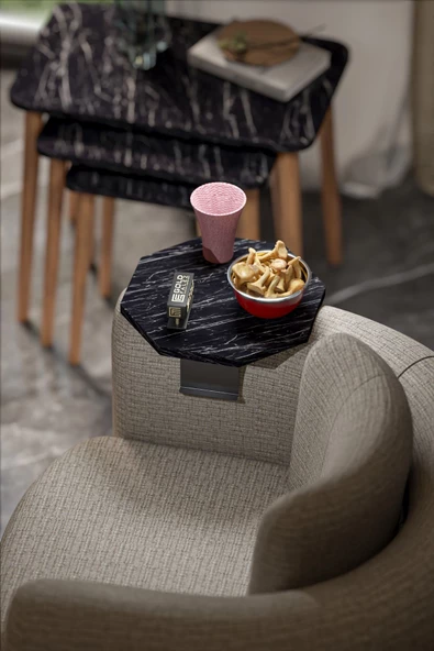 Gold Falez Yan Sehpa Ayarlanabilir Tepsi Dekoratif Modern Tepsi SEKİZGEN Bendir - Resim 2