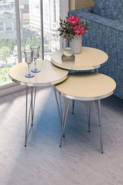 Gold Falez Zigon Sehpa Gümüş Krem Tel ürün görseli 1