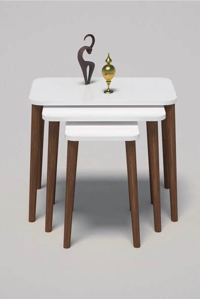 Gold Falez Zigon Sehpa Ahşap Torna Ayak Beyaz Kr ürün görseli 1