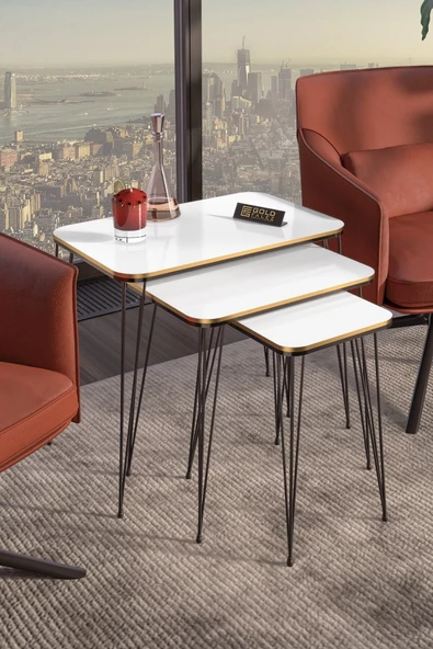 Gold Falez Zigon Sehpa Kr Çift Beyaz Tel Siyah Ayak