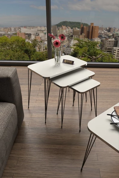 Gold Falez Zigon Sehpa Kr Gümüş Krem Tel Siyah Ayak ürün görseli 1