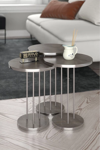 Gold Falez Zigon Sehpa Terra Gümüş Gordion - Resim 2