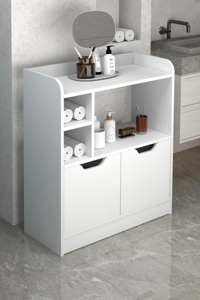 ilkal BANYO DOLABI ÇOK AMAÇLI HAVLULUK 2 KAPAKLI RAFLI BEYAZ - 2