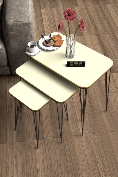 Gold Falez Zigon Sehpa Kr Çift Krem Tel Siyah Ayak - 2