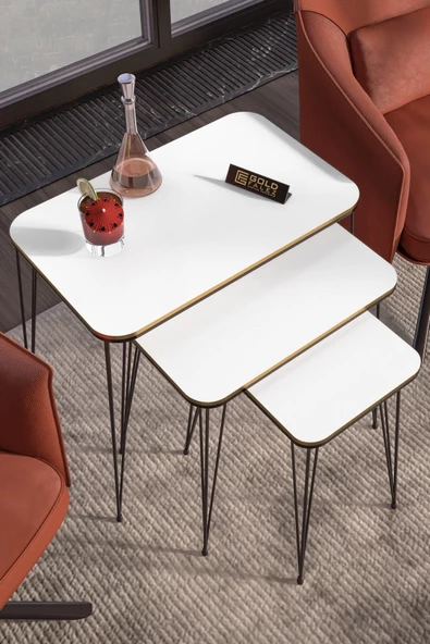 Gold Falez Zigon Sehpa Kr Çift Beyaz Tel Siyah Ayak - 2