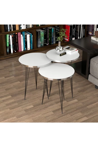 Gold Falez Sehpa Siyah Tel Ayak Gümüş Beyaz Zigon ürün görseli 1