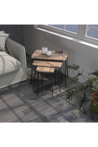 Gold Falez Zigon Sehpa Kr Gümüş Ceviz Tel Siyah Ayak