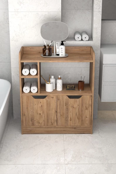 ilkal BANYO DOLABI ÇOK AMAÇLI HAVLULUK 2 KAPAKLI RAFLI ATLANTİK ÇAM - 2