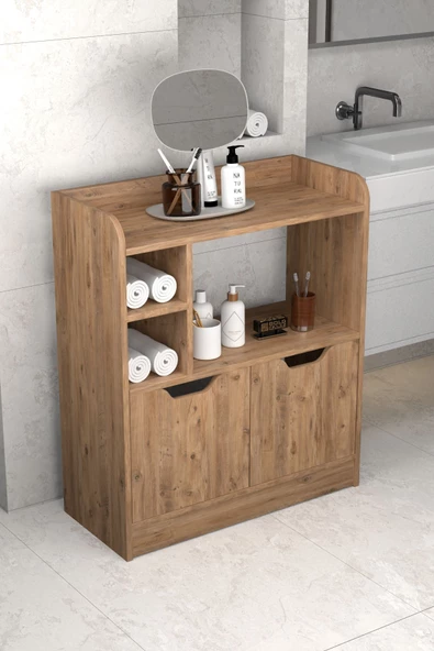 ilkal BANYO DOLABI ÇOK AMAÇLI HAVLULUK 2 KAPAKLI RAFLI ATLANTİK ÇAM