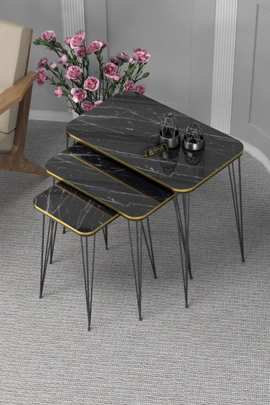 Gold Falez Zigon Sehpa Kr Çift Bendir Tel Siyah Ayak - 2