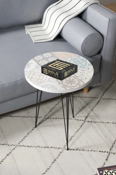 Gold Falez Zigon Sehpa Tel Ayak Siyah Pastel Desenli - Resim 3