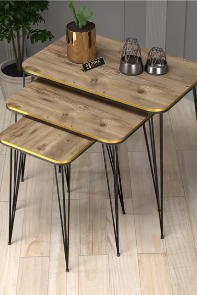 Gold Falez Zigon Sehpa Kr Çift Ceviz Tel Siyah Ayak - Resim 2