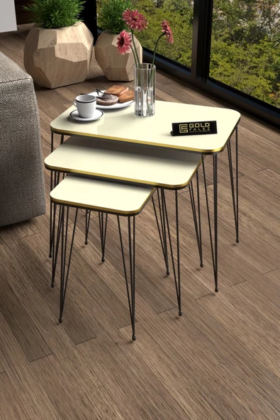 Gold Falez Zigon Sehpa Kr Çift Krem Tel Siyah Ayak