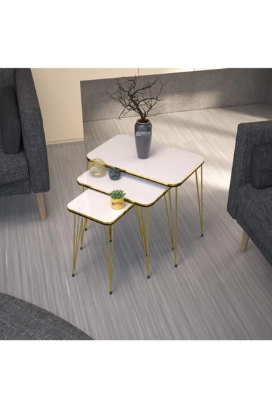 Gold Falez Zigon Sehpa Kr Çift Gold Beyaz Tel - Resim 4